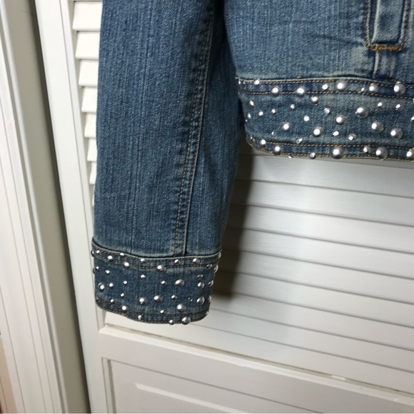 JouJou Jr Plus 2X Womens Denim Studded‎ Distressed Jacket Cropped Pockets Blue - Picture 7 of 16